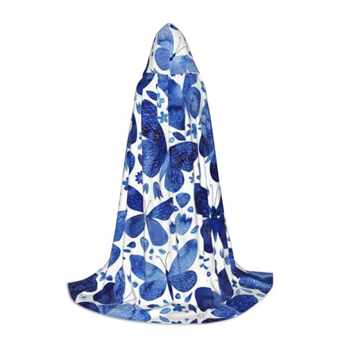 ERTTNT Uni Kapuzenumhang mit blauem Schmetterlingsdruck für Halloween, Party-Kostüm für Erwachsene mit Umhang für Karneval ERTTNT Uni Kapuzenumhang mit blauem Schmetterlingsdruck für Halloween, Party-Kostüm für Erwachsene mit Umhang für Karneval von ERTTNT