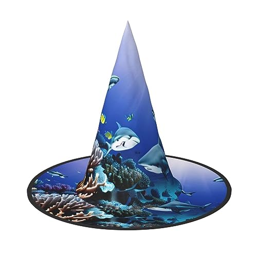 Hai schwimmen unter dem Meer Druck Rave Hexenhut Karneval Halloween Hut für Partys Maskeraden und Kostümveranstaltungen Hai schwimmen unter dem Meer Druck Rave Hexenhut Karneval Halloween Hut für Partys Maskeraden und Kostümveranstaltungen von ERTTNT