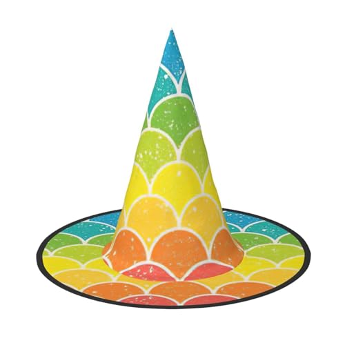 Hexenhut mit Regenbogenfischschuppen-Druck, für Karneval, Halloween, für Partys, Maskeraden und Kostümveranstaltungen Hexenhut mit Regenbogenfischschuppen-Druck, für Karneval, Halloween, für Partys, Maskeraden und Kostümveranstaltungen von ERTTNT