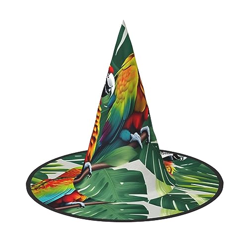 Hexenhut mit tropischem Blumenblatt, Papageien-Druck, Rave, Karneval, Halloween, Hut für Partys, Maskeraden und Kostümveranstaltungen Hexenhut mit tropischem Blumenblatt, Papageien-Druck, Rave, Karneval, Halloween, Hut für Partys, Maskeraden und Kostümveranstaltungen von ERTTNT