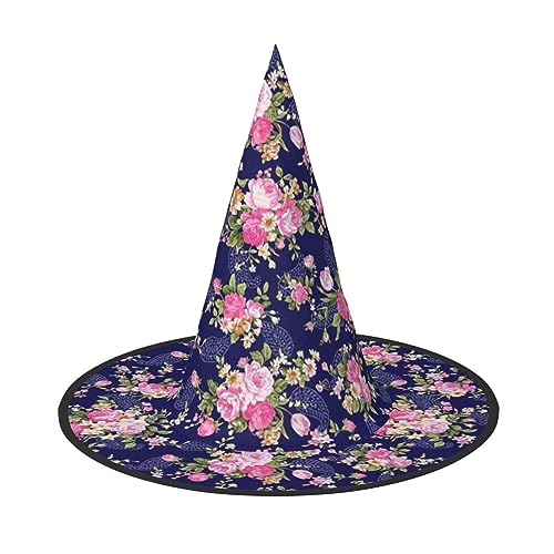 Hut mit marineblauem Sockel, Blumendruck, Hexenhut, Karneval, Halloween, Hut für Partys, Maskeraden und Kostümveranstaltungen von ERTTNT