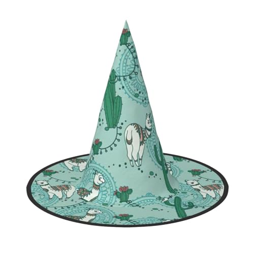 Lama-Alpaka-grüner Druck, Rave-Hexenhut, Karneval, Halloween, Hut für Partys, Maskeraden und Kostümveranstaltungen Lama-Alpaka-grüner Druck, Rave-Hexenhut, Karneval, Halloween, Hut für Partys, Maskeraden und Kostümveranstaltungen von ERTTNT