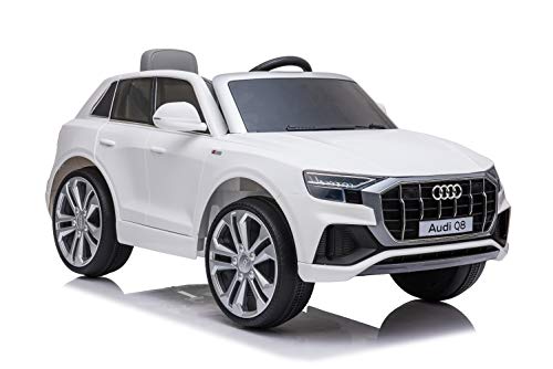 ES-TOYS Kinder Elektroauto Audi Q8 - lizenziert 12V Akku und 2 Motoren- 2,4Ghz + MP3 + Leder + Eva (Weiss) von ES-TOYS