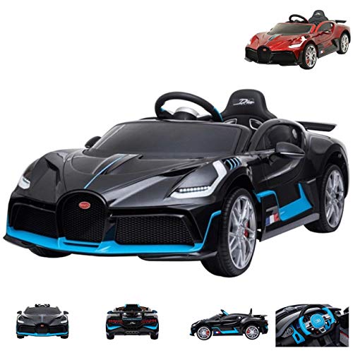 ES-TOYS Kinder Elektroauto - Kinderfahrzeug - Bugatti Divo - lizenziert - 12V7AH, 2 Motoren- 2,4Ghz Fernsteuerung, MP3, Ledersitz+Eva+Lackiert (Schwarz) von ES-TOYS