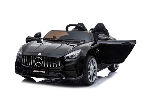 Kinderfahrzeug - Elektro Auto Mercedes AMG GT Doppelsitzer M - lizenziert - 12V, 2 Motoren- 2,4Ghz, MP3, Ledersitz+Eva (Schwarz) von ES-TOYS