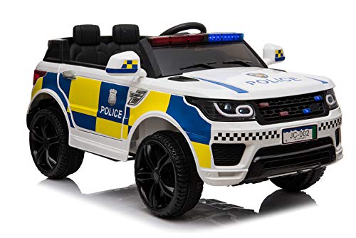 ES-TOYS Kinderfahrzeug - Elektro Auto Polizei RR002-12V7AH Akku,2 Motoren- 2,4Ghz Fernsteuerung, MP3+Sirene (Weiss) von ES-TOYS