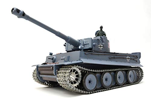 ES-TOYS RC Panzer Ferngesteuert mit Schussfunktion German Tiger I Heng Long 1:16 Rauch&Sound +Stahlgetriebe+Metallketten+Metall Räder+ 2,4Ghz -V7.0 PRO mit RRZ von ES-TOYS