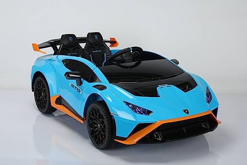 Elektro Kinderauto Lamborghini Huracan STO - lizenziert - 12V7A Akku, 2 Motoren- 2,4Ghz Fernsteuerung, MP3, Ledersitz+Eva (Blau) von ES-TOYS