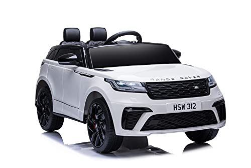 ES-TOYS Elektro Kinderauto Range Rover Velar - lizenziert - 12V7AH Akku,2 Motoren+ 2,4Ghz+Ledersitz+Eva (Weiß) von ES-TOYS