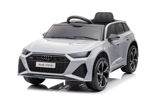 Kinderfahrzeug - Elektro Auto Audi RS6 - lizenziert - 12V7AH Akku und 2 Motoren- 2,4Ghz + MP3 + Leder + Eva (Grau) von ES-TOYS