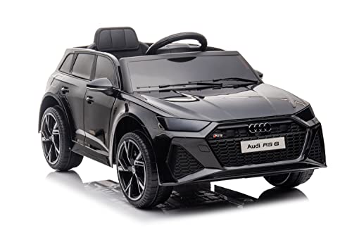 Kinderfahrzeug - Elektro Auto Audi RS6 - lizenziert - 12V7AH Akku und 2 Motoren- 2,4Ghz + MP3 + Leder + Eva (Schwarz) von ES-TOYS