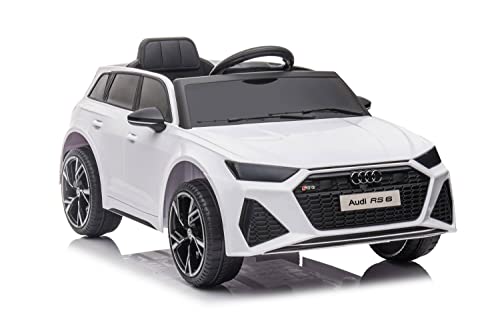 Kinderfahrzeug - Elektro Auto Audi RS6 - lizenziert - 12V7AH Akku und 2 Motoren- 2,4Ghz + MP3 + Leder + Eva (Weiss) von ES-TOYS