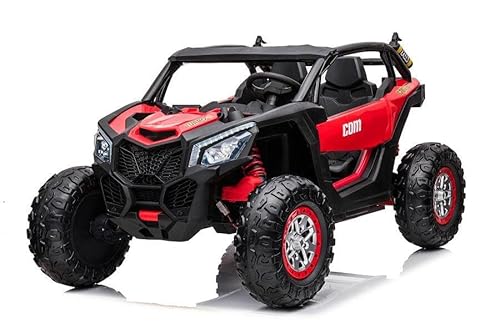 Kinderfahrzeug - Elektro Auto Com 18" - 24V7A Akku,4X Motoren- 2,4Ghz, Allrad+2 Sitzer+Ledersitz+Eva (Rot) von ES-TOYS