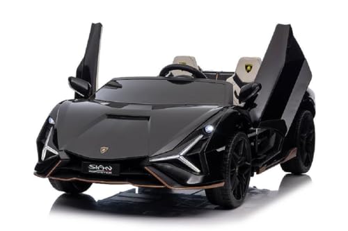 Kinderfahrzeug - Elektro Auto Lamborghini SIAN 2 Sitzer - lizenziert - 24V Akku, 4 Motoren- 2,4Ghz Fernsteuerung, MP3, Ledersitz+Eva -10kmh schnell (Schwarz) von ES-TOYS