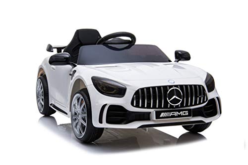 Kinderfahrzeug - Elektro Auto Mercedes GT R - lizenziert - 12V4,5AH, 2 Motoren- 2,4Ghz Fernsteuerung, MP3, Ledersitz+Eva (Weiss) von ES-TOYS