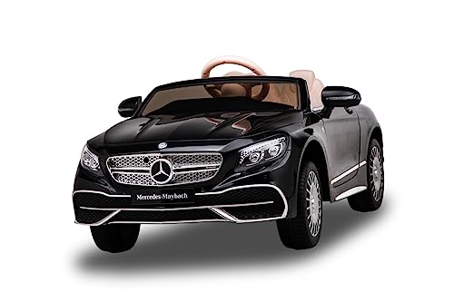 Kinderfahrzeug - Elektro Auto Mercedes S650 Maybach - lizenziert - 12V7AH Akku + 2,4Ghz+Ledersitz+Eva (Schwarz) von ES-TOYS