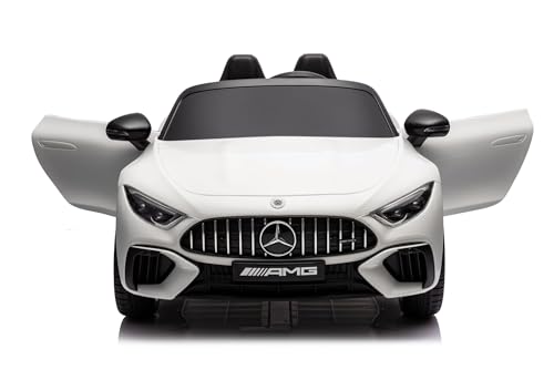 Kinderfahrzeug - Elektro Auto Mercedes SL63 AMG - Lizenziert - 12V7AH Akku, 2,4Ghz Fernsteuerung, MP3+Ledersitz+Eva (Weiss) von ES-TOYS