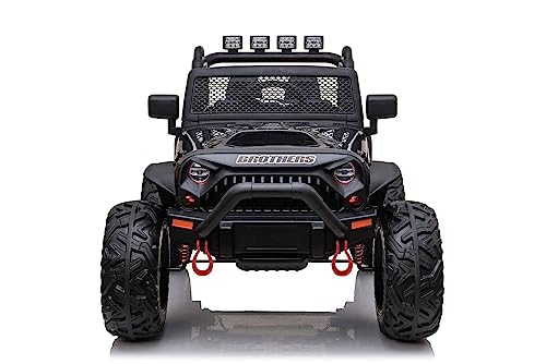 Kinderfahrzeug - Elektro Auto Offroad mit 24V Akku und 2x200W Motoren Camouflage 2,4Ghz+Ledersitz+Eva (Schwarz) von ES-TOYS