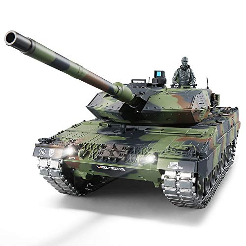 RC Panzer mit Schussfunktion ferngsteuert "German Leopard 2A6" Heng Long 1:16 mit R&S, Metallgetriebe (Stahl) und Metallketten -2,4Ghz -V 7.0 - PRO von ES-TOYS