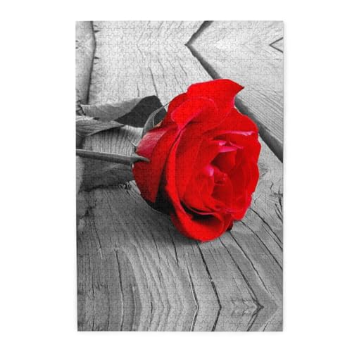 A Red Rose Print Premium Wooden Jigsaw Puzzle - 1000 Pieces - Plastic Box Packaging von ESASAM