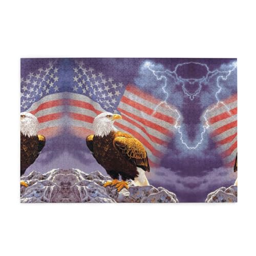 Adler mit USA-Flagge, 1000 Teile Holzpuzzles in Kunststoffboxen, feine Verarbeitung und Haltbarkeit von ESASAM