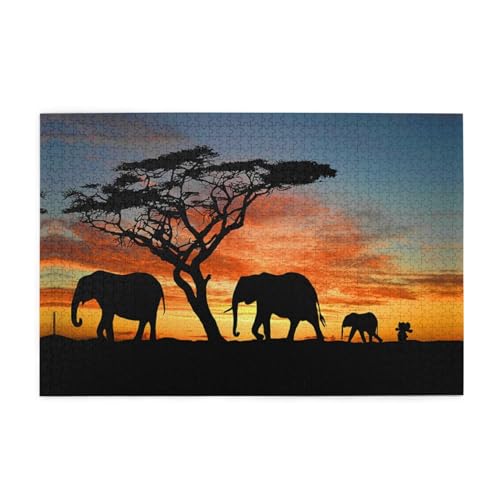 Afrikanischer Elefant 1000 Teile Holzpuzzles in Kunststoffboxen, feine Verarbeitung und Haltbarkeit von ESASAM