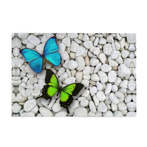 Blauer Schmetterling, grüner Schmetterling und Stein, 1000 Teile Holzpuzzles in Kunststoffboxen, feine Verarbeitung und Haltbarkeit von ESASAM