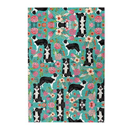 Border Collie Florals Print Premium Holzpuzzle - 1000 Teile - Kunststoffbox Verpackung von ESASAM