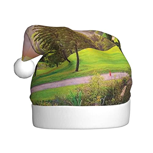 ESASAM Golf Resort Park bedruckte Weihnachtsmütze für Erwachsene, hochwertiger Plüschstoff, voller lebendiger gedruckter Designs. von ESASAM
