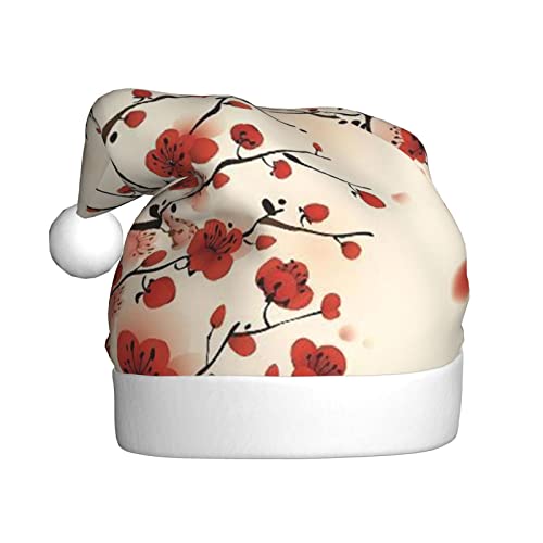 ESASAM Japanischer Frühlings-Weihnachtsmütze mit Pflaumenmuster für Erwachsene, hochwertiger Plüschstoff, voller lebendiger gedruckter Designs. von ESASAM