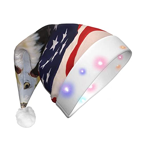 ESASAM Patriotischer Weißkopfseeadler mit amerikanischer Flagge, für Erwachsene, Plüsch, leuchtende Weihnachtsmütze, einzigartige Verzierung der festlichen Atmosphäre, warm und bequem von ESASAM
