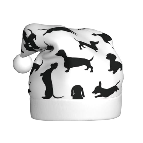 ESASAM Schwarze Hunde bedruckte Weihnachtsmütze für Erwachsene, hochwertiger Plüschstoff, voller lebendiger gedruckter Designs. von ESASAM