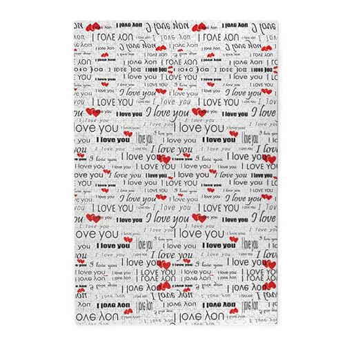 I Love You Words With Hearts Print Premium Wooden Jigsaw Puzzle - 1000 Pieces - Plastic Box Packaging von ESASAM
