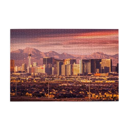 Las Vegas Sonnenuntergang 1000 Teile Holzpuzzles in Kunststoffboxen, feine Verarbeitung und Haltbarkeit von ESASAM
