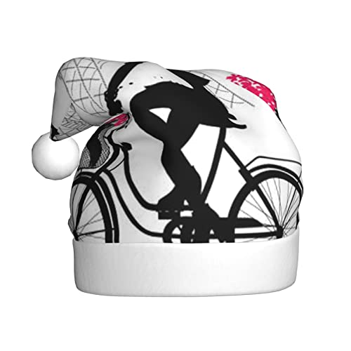 Paris Eiffelturm Mädchen Fahrrad gedruckt Erwachsene Weihnachtsmütze Qualität Plüsch Stoff, voller lebendiger gedruckter Design. von ESASAM