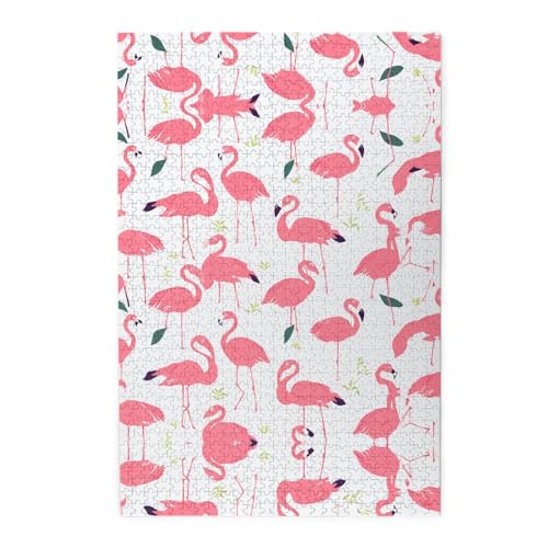 Pink Flamingo Muster 1000 Holzpuzzles in Kunststoffboxen (vertikale Version), die interessante Puzzles für alle Altersgruppen sind von ESASAM