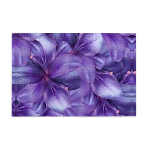 Purple Lily Flowers 1000 Stück Holzpuzzles in Kunststoffboxen, feine Verarbeitung und Haltbarkeit von ESASAM