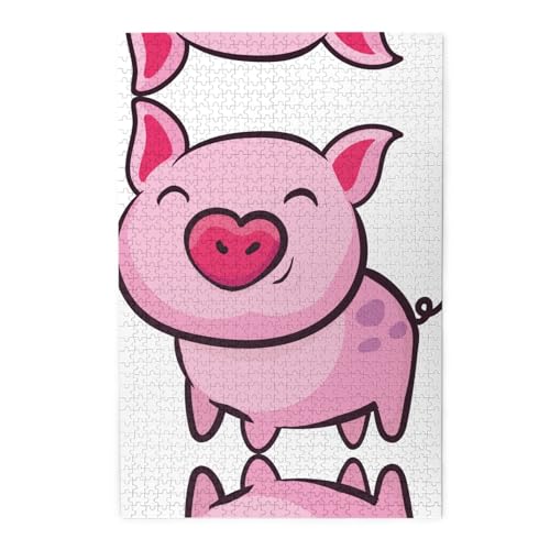 Smile Pink Pig Print Premium Wooden Jigsaw Puzzle - 1000 Pieces - Plastic Box Packaging von ESASAM