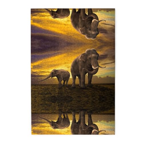 Sonnenuntergang Elefant 1000 Holzpuzzles in Kunststoffboxen (vertikale Version), die erste Wahl für den Genuss der Freizeit von ESASAM