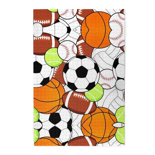 Sports Ball Print Premium Holzpuzzle - 1000 Teile - Kunststoffbox Verpackung von ESASAM