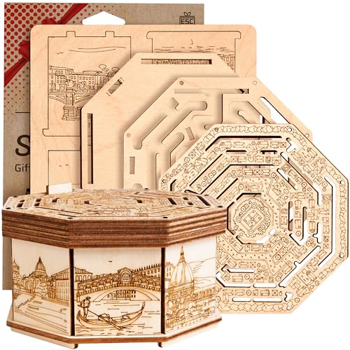 ESC WELT Secret Maze Box 3D Puzzle Spiel aus Holz - Kreative Geschenkbox für Geld, Gutscheine, Geschenkkarten - 3-in-1 Holzbox Spiel - Geschenkbox für Jugendliche und Erwachsene - 3D Holzpuzzle von ESC WELT