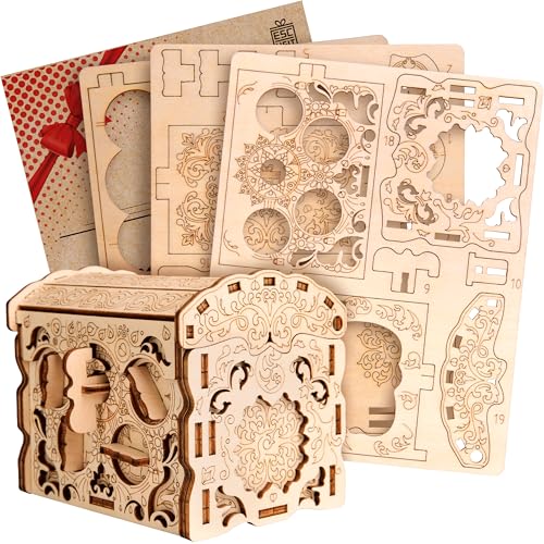 ESC WELT Secret Treasure Box 3D Puzzle Spiel aus Holz - Kreative Geschenkbox für Geld, Gutscheine, Geschenkkarten - 3-in-1 Holzbox Spiel - Geschenkbox für Jugendliche und Erwachsene - 3D Holzpuzzle von ESC WELT