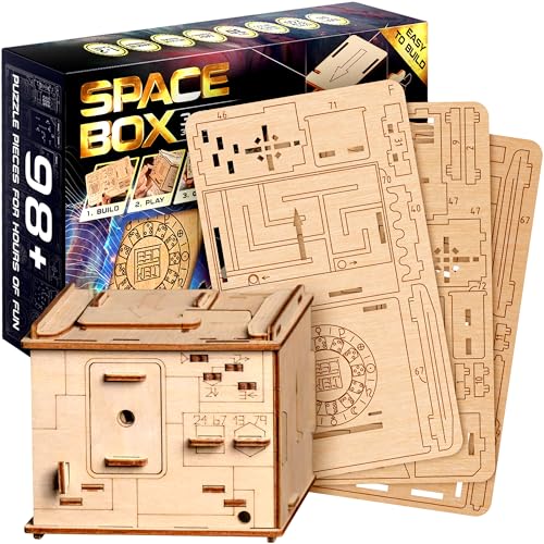 ESC WELT Space Box 3D Puzzle Game - 3 in 1 Puzzle Box Modellbau Escape Room Spiel - Holzpuzzle & Holzrätsel - Geschenkbox Knobelspiel - Rätselbox für Kinder 3D Holzpuzzle - Puzzle Geschenke von ESC WELT