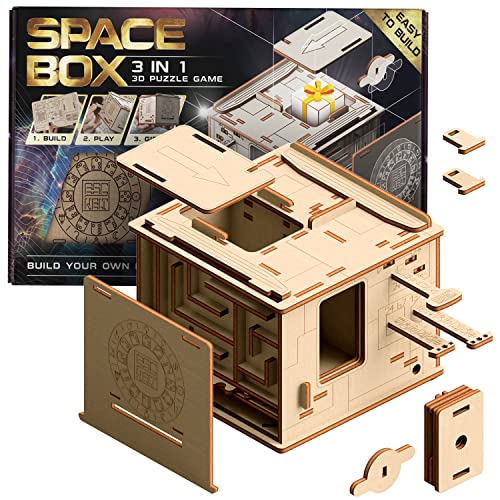 ESC WELT Space Box 3D Puzzle Game - 3 in 1 Puzzle Box Modellbau Escape Room Spiel - Holzpuzzle & Holzrätsel - Geschenkbox Knobelspiel - Rätselbox für Kinder 3D Holzpuzzle - Puzzle Geschenke von ESC WELT