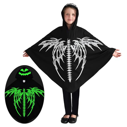 ESHOO Halloween-Skelettumhang für Kinder, Kleinkinder, im Dunkeln leuchtender Kapuzenumhang, Halloween-Flügel, Poncho, Umhang, Cosplay, Rollenspiele ESHOO Halloween-Skelettumhang für Kinder, Kleinkinder, im Dunkeln leuchtender Kapuzenumhang, Halloween-Flügel, Poncho, Umhang, Cosplay, Rollenspiele von ESHOO