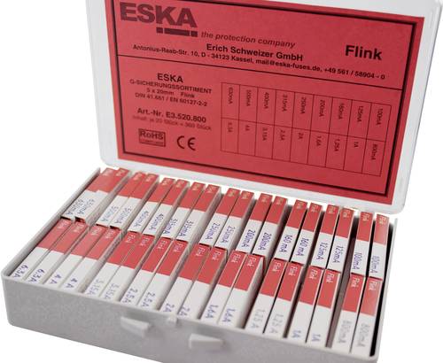 ESKA E3520800 Feinsicherung-Sortiment (Ø x L) 5mm x 20mm Flink -F- Inhalt 360 Teile von ESKA