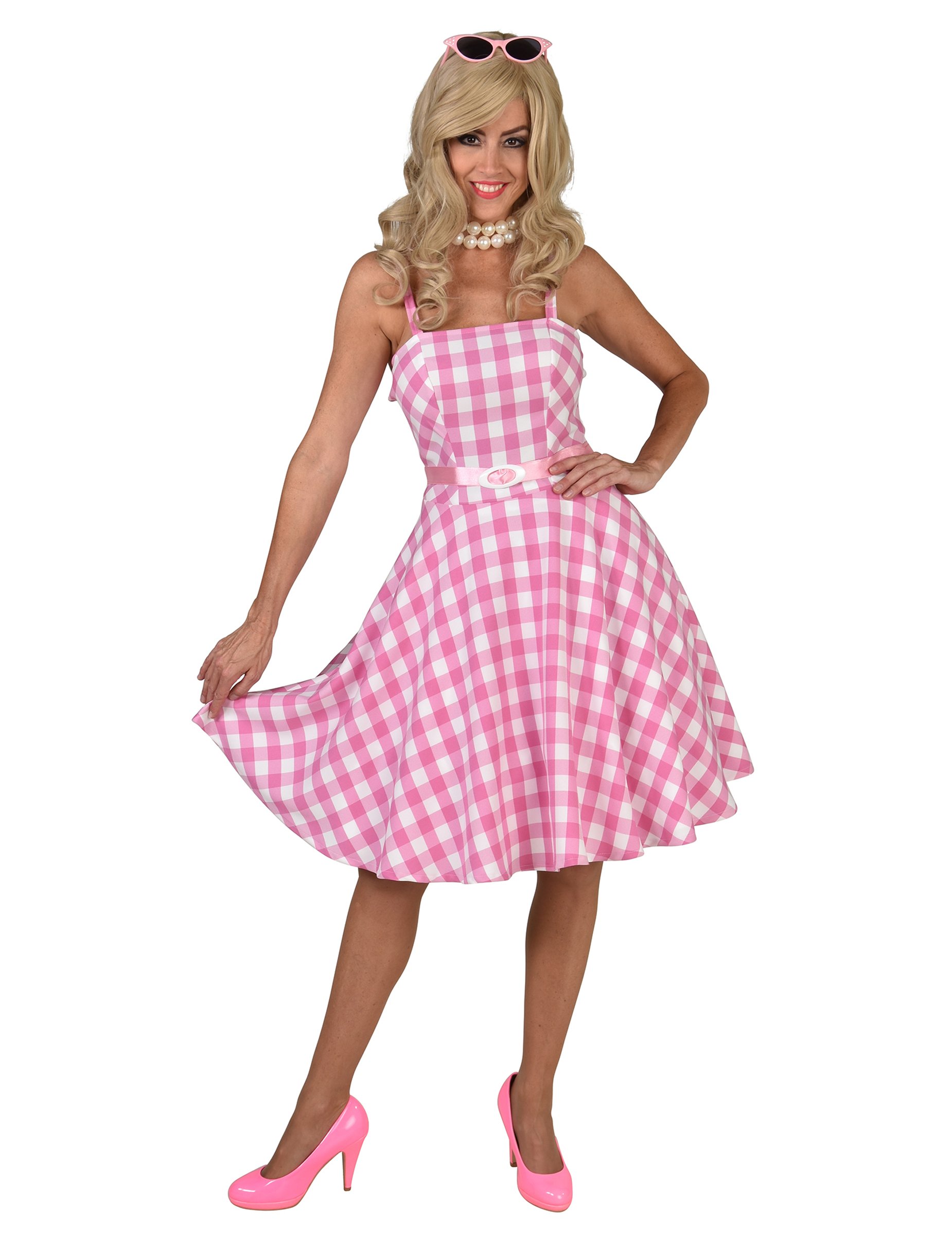 50er-Jahre-Puppe Kleid Vichy rosa Damen von ESPA