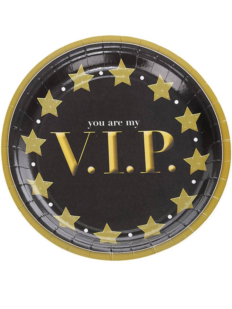 8 VIP Pappteller 23 cm schwarz und gold 8 VIP Pappteller 23 cm schwarz und gold von ESPA