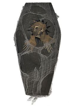 Alter Sarg mit Spinnenweben und Skelett Halloweendeko grau-braun 41x19cm von ESPA