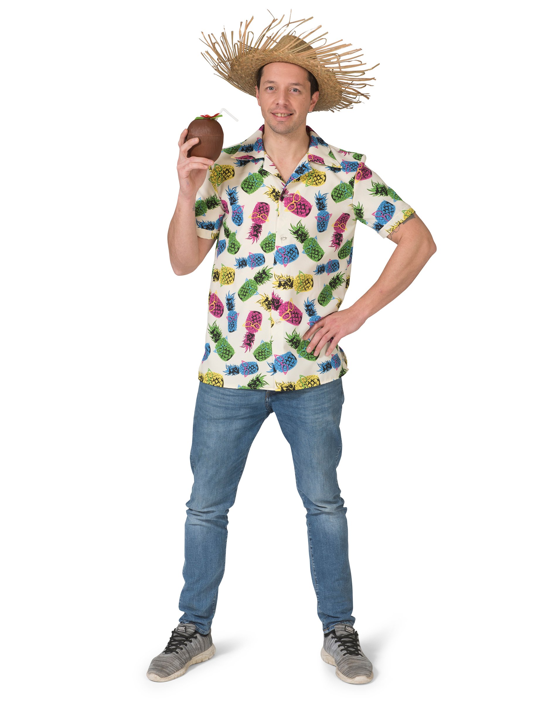 Ananas-Hemd für Herren Hawaii-Kostüm Fasching weiss-bunt von ESPA